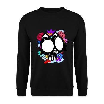 Day of the dead Katze mit Blumen mexikanisches - Unisex Pullover - Schwarz - Vorne - Alina (178cm) & Michal (187cm)