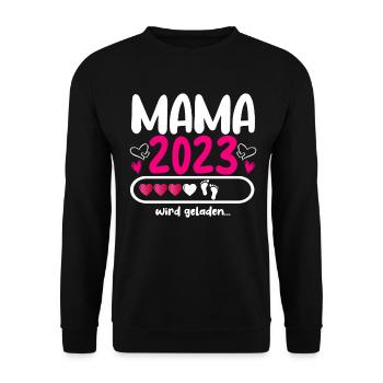 Mama 2023 Mutter werden in Schwangerschaft Baby - Unisex Pullover - Schwarz - Vorne - Alina (178cm) & Michal (187cm)