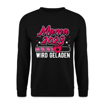 Mama 2023 Mutter werden in Schwangerschaft Baby - Unisex Pullover - Schwarz - Vorne - Alina (178cm) & Michal (187cm)