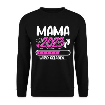 Mama 2023 Mutter werden in Schwangerschaft Baby - Unisex Pullover - Schwarz - Vorne - Alina (178cm) & Michal (187cm)