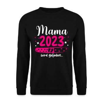 Mama 2023 Mutter werden in Schwangerschaft Baby - Unisex Pullover - Schwarz - Vorne - Alina (178cm) & Michal (187cm)