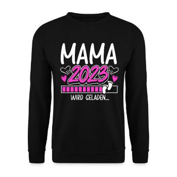 Mama 2023 Mutter werden in Schwangerschaft Baby - Unisex Pullover - Schwarz - Vorne - Alina (178cm) & Michal (187cm)