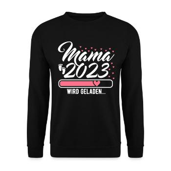 Mama 2023 Mutter werden in Schwangerschaft Baby - Unisex Pullover - Schwarz - Vorne - Alina (178cm) & Michal (187cm)