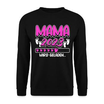 Mama 2023 Mutter werden in Schwangerschaft Baby - Unisex Pullover - Schwarz - Vorne - Alina (178cm) & Michal (187cm)