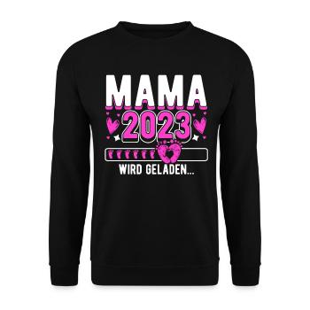 Mama 2023 Mutter werden in Schwangerschaft Baby - Unisex Pullover - Schwarz - Vorne - Alina (178cm) & Michal (187cm)