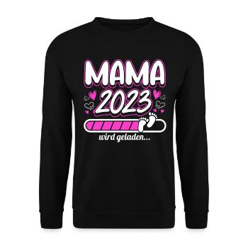 Mama 2023 Mutter werden in Schwangerschaft Baby - Unisex Pullover - Schwarz - Vorne - Alina (178cm) & Michal (187cm)