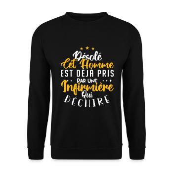 Cet Homme Est Déjà Pris Par Une Infirmière - Sweat-shirt Unisexe - noir - Devant - Alina (178cm) & Michal (187cm)