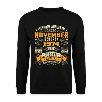 Im November 1974 geboren - Sweat-shirt Unisexe - noir - Devant - Alina (178cm) & Michal (187cm)