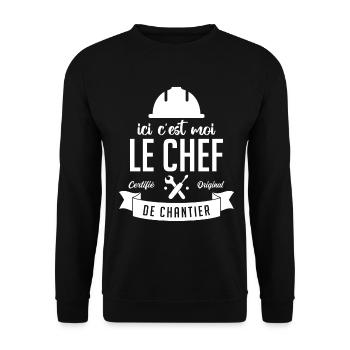 Ici c'est moi le Chef de Chantier - Sweat-shirt Unisexe - noir - Devant - Alina (178cm) & Michal (187cm)