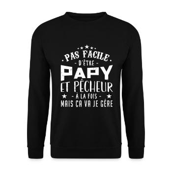 Papy Pêcheur - Sweat-shirt Unisexe - noir - Devant - Alina (178cm) & Michal (187cm)