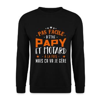 Papy motard moto - Sweat-shirt Unisexe - noir - Devant - Alina (178cm) & Michal (187cm)