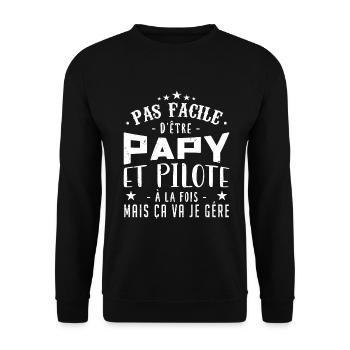 Papy Pilote | Fête des pères - Sweat-shirt Unisexe - noir - Devant - Alina (178cm) & Michal (187cm)