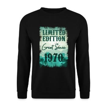 Einzigartig seit 1970 - Unisex Pullover - Schwarz - Vorne - Alina (178cm) & Michal (187cm)