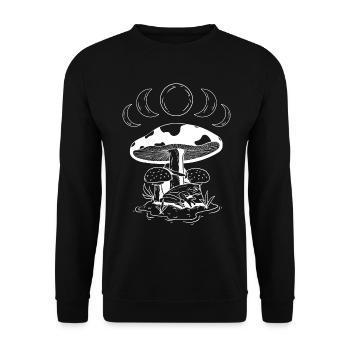 Aesthetic Goblincore und dunkler Cottagecore Pilz - Unisex Pullover - Schwarz - Vorne - Alina (178cm) & Michal (187cm)