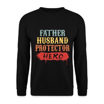 Father husband protector hero | gift - Unisex Sweatshirt - black - Front - Alina (178cm) & Michal (187cm)