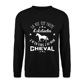 cheval équitation la vie est faite d'obstacles - Sweat-shirt Unisexe - noir - Devant - Alina (178cm) & Michal (187cm)