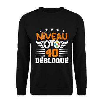 Niveau 40 débloqué - idée cadeau anniversaire - Sweat-shirt Unisexe - noir - Devant - Alina (178cm) & Michal (187cm)