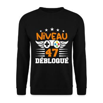Niveau 47 débloqué - idée cadeau anniversaire - Sweat-shirt Unisexe - noir - Devant - Alina (178cm) & Michal (187cm)
