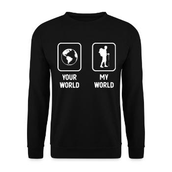 Deine Welt Meine Welt - Wandern - - Unisex Pullover - Schwarz - Vorne - Alina (178cm) & Michal (187cm)