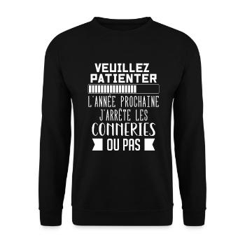 J'arrête les conneries humour - Sweat-shirt Unisexe - noir - Devant - Alina (178cm) & Michal (187cm)