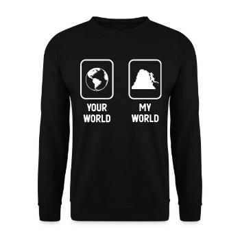 Deine Welt Meine Welt - Frauenklettern - - Unisex Pullover - Schwarz - Vorne - Alina (178cm) & Michal (187cm)