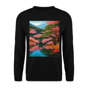 Haruno Japanese Cherry Blossom Illustration Japan - Unisex Sweatshirt - black - Front - Alina (178cm) & Michal (187cm)