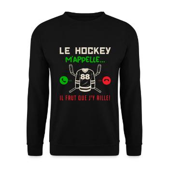le hockey m'appelle il faut que j'y aille ! cadeau - Sweat-shirt Unisexe - noir - Devant - Alina (178cm) & Michal (187cm)