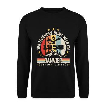 les légendes sont nées en 1958 janvier | cadeau - Sweat-shirt Unisexe - noir - Devant - Alina (178cm) & Michal (187cm)