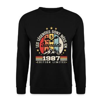 les légendes sont nées en 1987 janvier | cadeau - Sweat-shirt Unisexe - noir - Devant - Alina (178cm) & Michal (187cm)