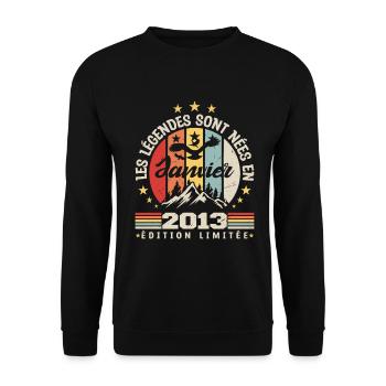 les légendes sont nées en 2013 janvier | cadeau - Sweat-shirt Unisexe - noir - Devant - Alina (178cm) & Michal (187cm)