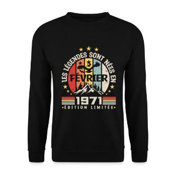 les légendes sont née en Février 1971 - Sweat-shirt Unisexe - noir - Devant - Alina (178cm) & Michal (187cm)