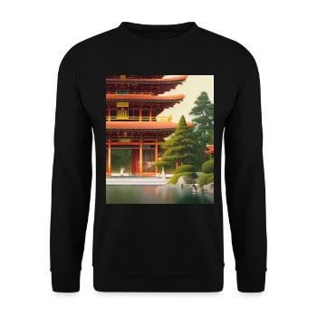Haruno Illustration du temple japonais Japon - Sweat-shirt Unisexe - noir - Devant - Alina (178cm) & Michal (187cm)