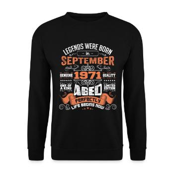 legends were born in September 1971 | gift ideas - Sweat-shirt Unisexe - noir - Devant - Alina (178cm) & Michal (187cm)