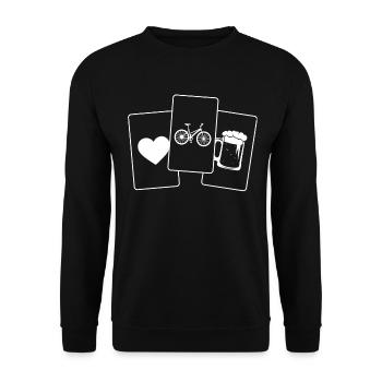 Herz - Bier - Radfahren - - Unisex Pullover - Schwarz - Vorne - Alina (178cm) & Michal (187cm)