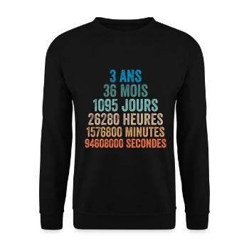 3 Ans Anniversaire - cadeau d'anniversaire - Sweat-shirt Unisexe - noir - Devant - Alina (178cm) & Michal (187cm)
