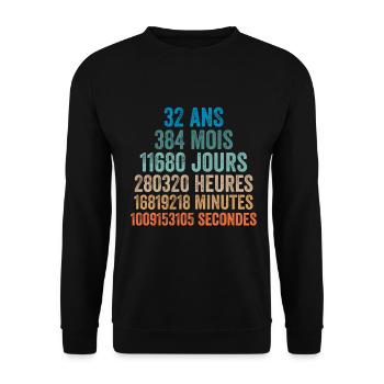 32 Ans Anniversaire - cadeau d'anniversaire - Sweat-shirt Unisexe - noir - Devant - Alina (178cm) & Michal (187cm)