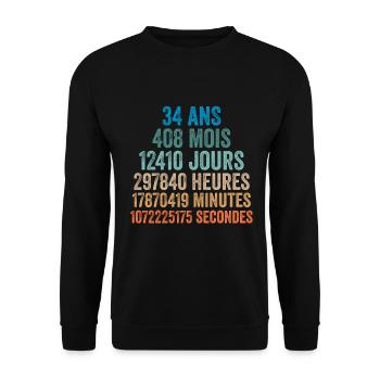 34 Ans Anniversaire - cadeau d'anniversaire - Sweat-shirt Unisexe - noir - Devant - Alina (178cm) & Michal (187cm)