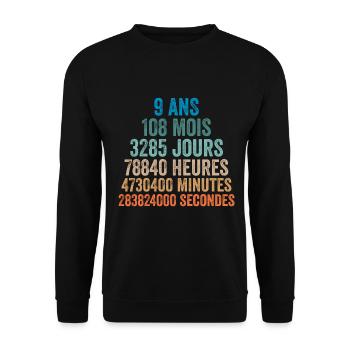 9 Ans Anniversaire - cadeau d'anniversaire - Sweat-shirt Unisexe - noir - Devant - Alina (178cm) & Michal (187cm)