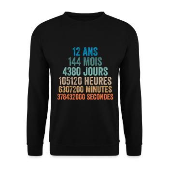 12 Ans Anniversaire - cadeau d'anniversaire - Sweat-shirt Unisexe - noir - Devant - Alina (178cm) & Michal (187cm)