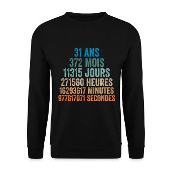 31 Ans Anniversaire - cadeau d'anniversaire - Sweat-shirt Unisexe - noir - Devant - Alina (178cm) & Michal (187cm)