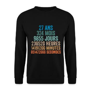 27 Ans Anniversaire - cadeau d'anniversaire - Sweat-shirt Unisexe - noir - Devant - Alina (178cm) & Michal (187cm)