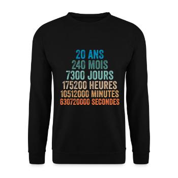20 Ans Anniversaire - cadeau d'anniversaire - Sweat-shirt Unisexe - noir - Devant - Alina (178cm) & Michal (187cm)