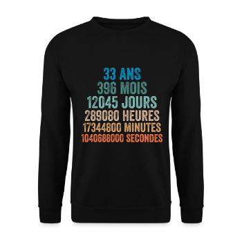 33 Ans Anniversaire - cadeau d'anniversaire - Sweat-shirt Unisexe - noir - Devant - Alina (178cm) & Michal (187cm)