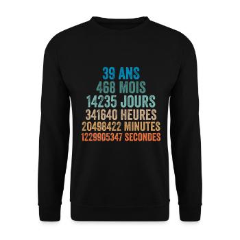 39 Ans Anniversaire - cadeau d'anniversaire - Sweat-shirt Unisexe - noir - Devant - Alina (178cm) & Michal (187cm)