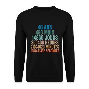 40 Ans Anniversaire - cadeau d'anniversaire - Sweat-shirt Unisexe - noir - Devant - Alina (178cm) & Michal (187cm)