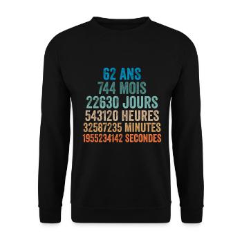 62 Ans Anniversaire - cadeau d'anniversaire - Sweat-shirt Unisexe - noir - Devant - Alina (178cm) & Michal (187cm)