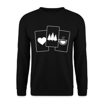 Herz - Kaffee - Bäume - - Unisex Pullover - Schwarz - Vorne - Alina (178cm) & Michal (187cm)