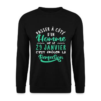 Anniversaire Homme - Né le 29 Janvier - Sweat-shirt Unisexe - noir - Devant - Alina (178cm) & Michal (187cm)