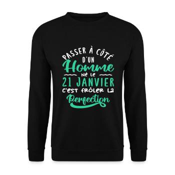 Anniversaire Homme - Né le 21 Janvier - Sweat-shirt Unisexe - noir - Devant - Alina (178cm) & Michal (187cm)