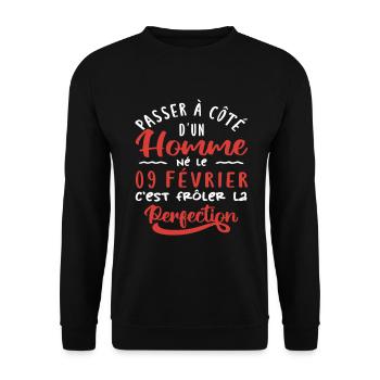 Anniversaire Homme - Né le 9 Février - Sweat-shirt Unisexe - noir - Devant - Alina (178cm) & Michal (187cm)